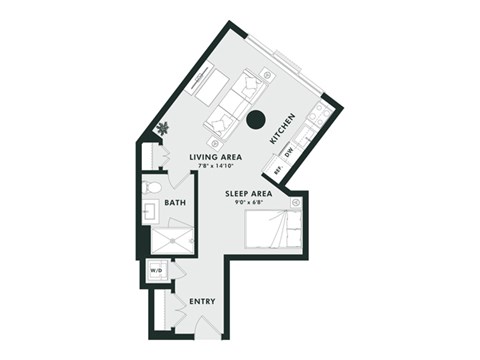 Floor plan for studio, 1 bath, 502 sqft